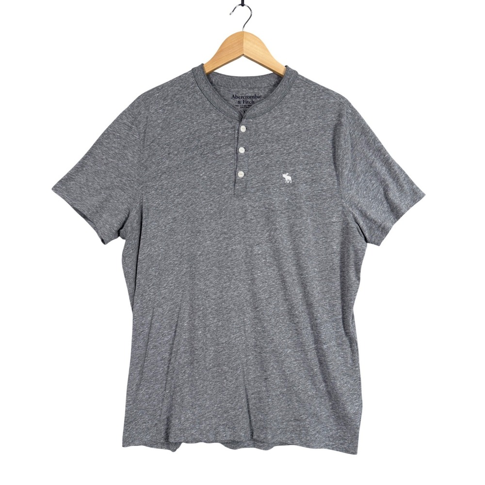 Abercrombie & Fitch Henley Shirt Mens XXL Grey Short Sleeve Moose Logo